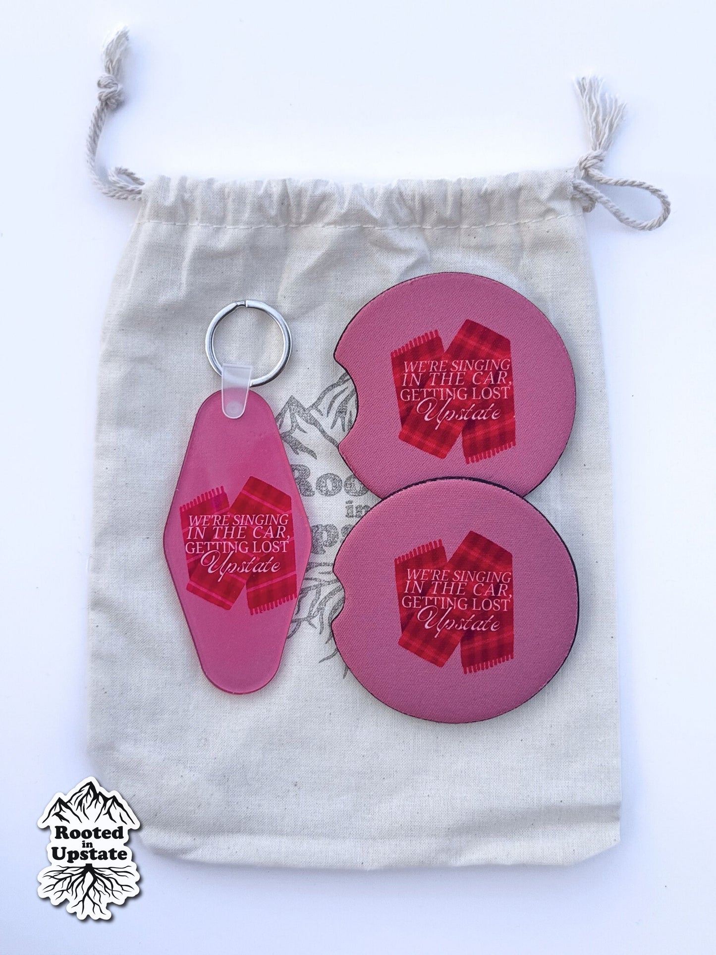 Lost Upstate Keychain & Car Coasters Bundle (Scarf)