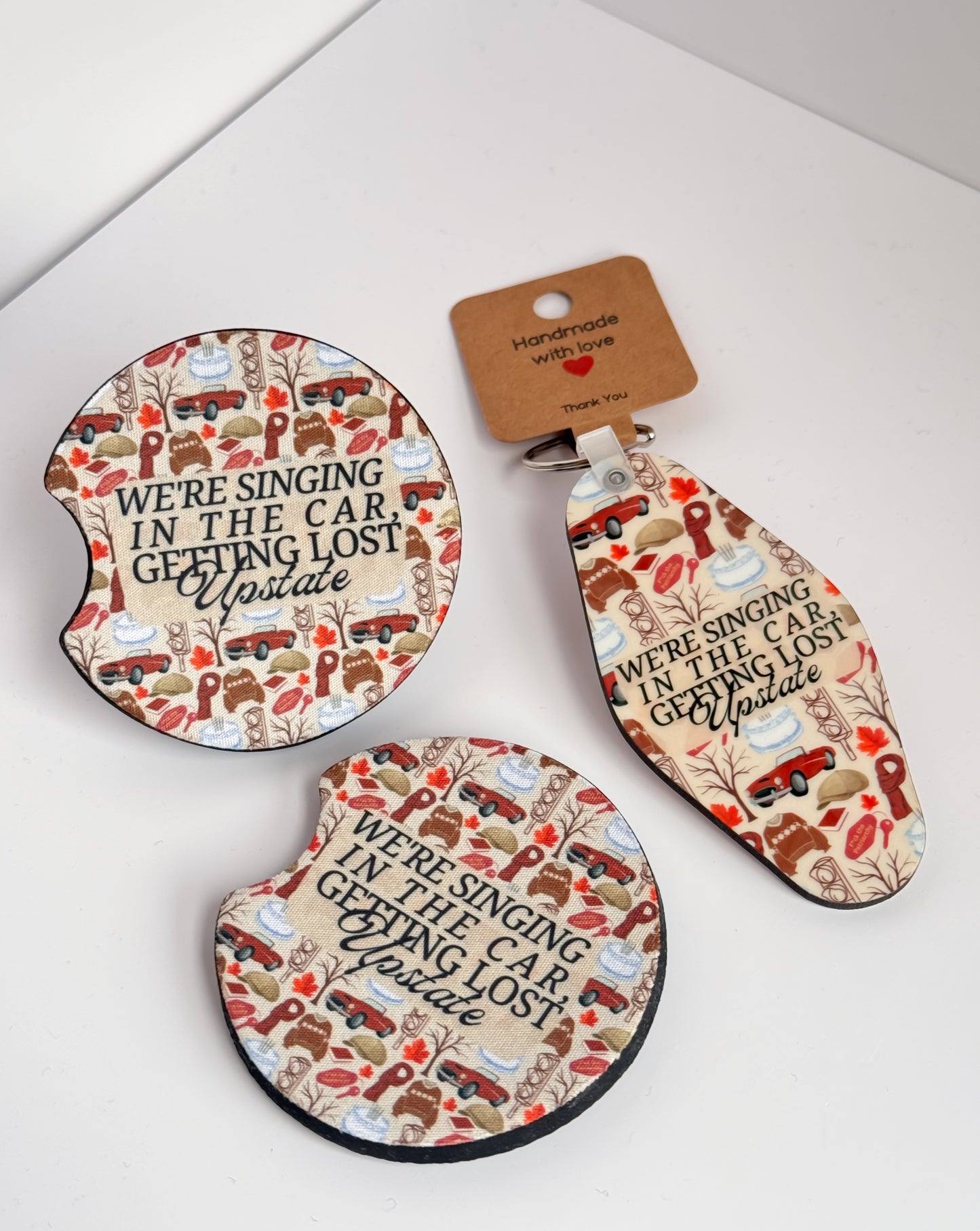 Lost Upstate Keychain + Car Coaster Bundle