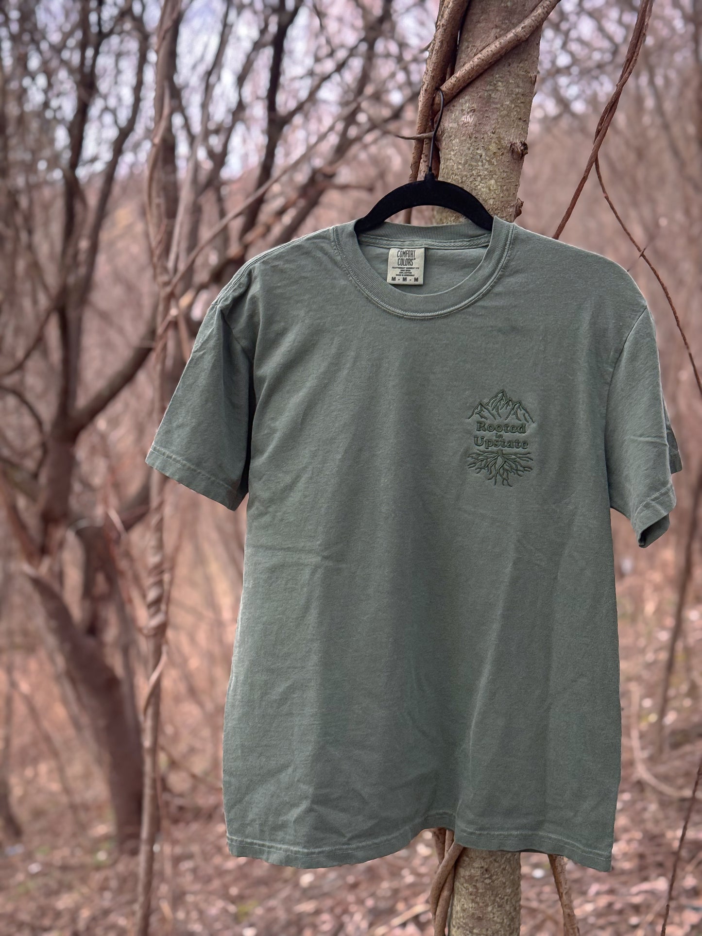 Rooted in Upstate Chest Logo Embroidered Tee - Comfort Colors