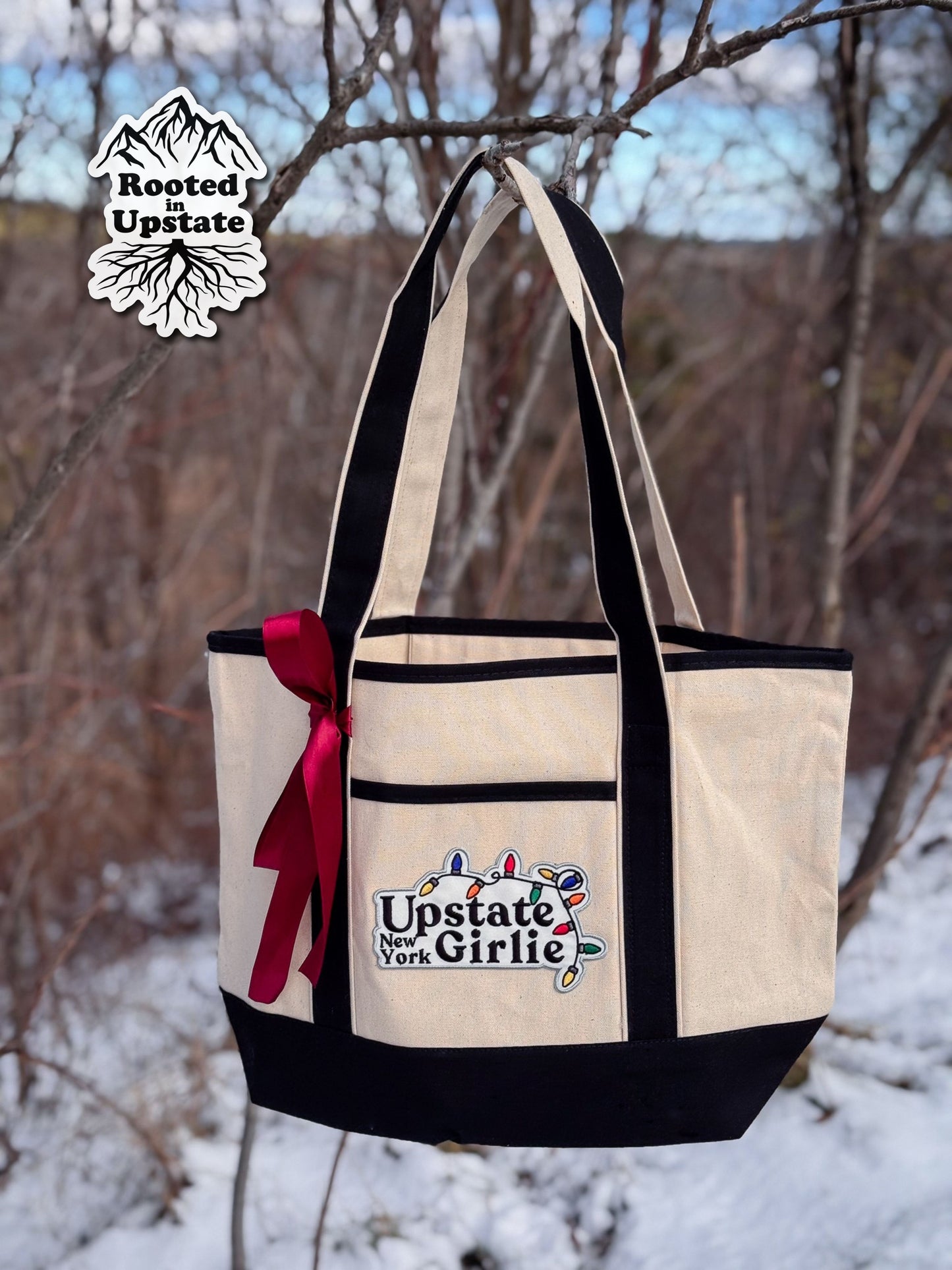 Upstate Girlie™ Holiday Lights Large Canvas Tote
