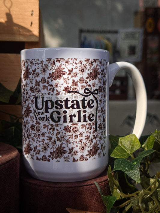 Upstate NY Girlie 15 oz Mug | Brown Floral Edition