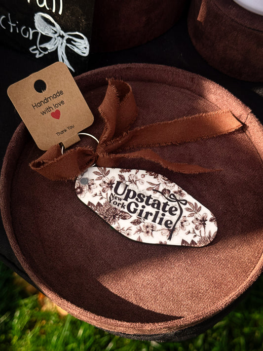Upstate NY Girlie Keychain | Brown Floral Edition