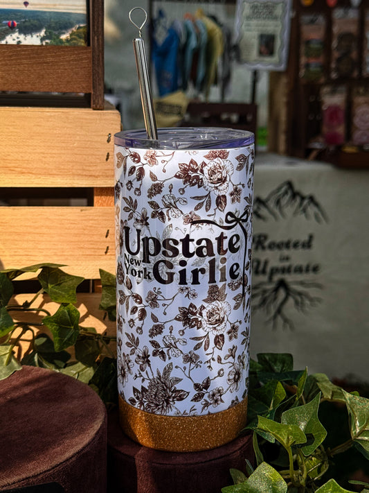 Upstate NY Girlie |  17 oz Stainless Steel Tumbler | Brown Floral