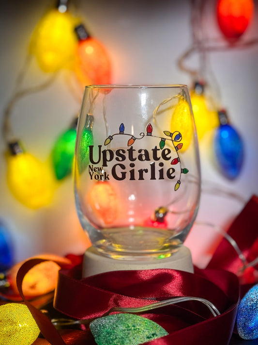 Upstate Girlie Holiday Lights - Stemless Wine Glass