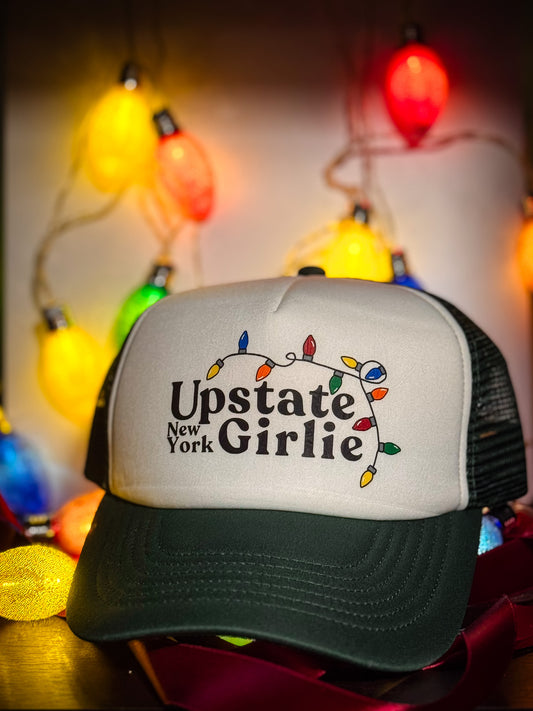Upstate Girlie Holiday Trucker Hat (green/white)