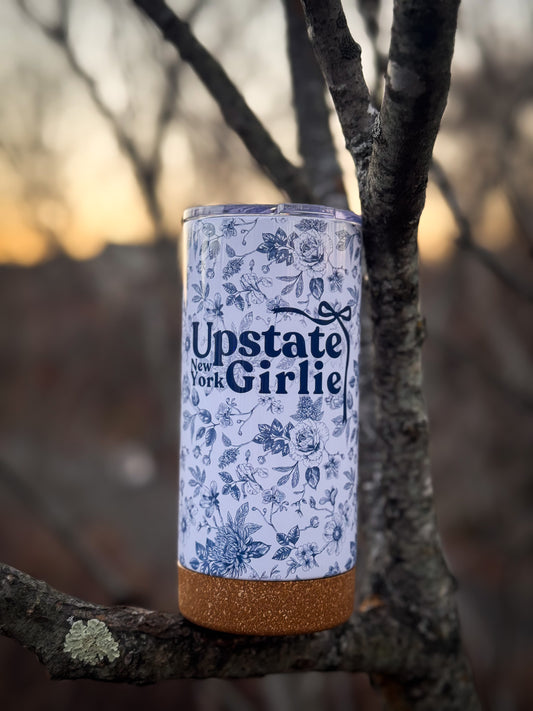 Upstate NY Girlie |  17 oz Stainless Steel Tumbler | Blue Floral