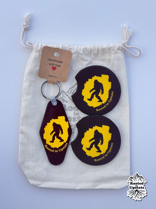 Big Foot Keychain & Car Coasters Bundle (Brown)