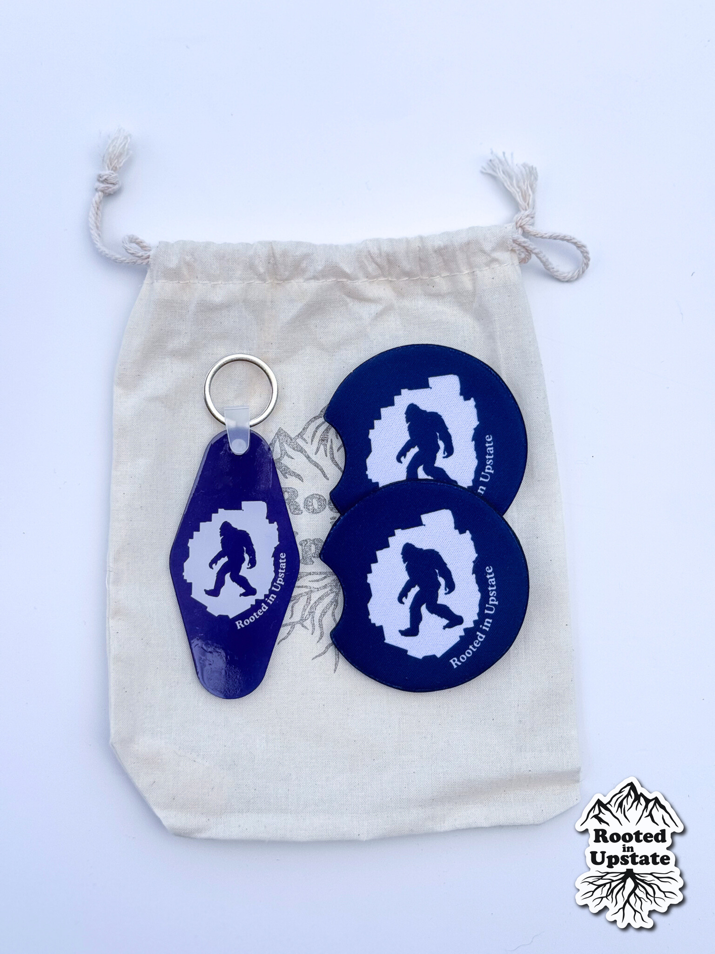 Big Foot Keychain & Car Coasters Bundle (Blue)