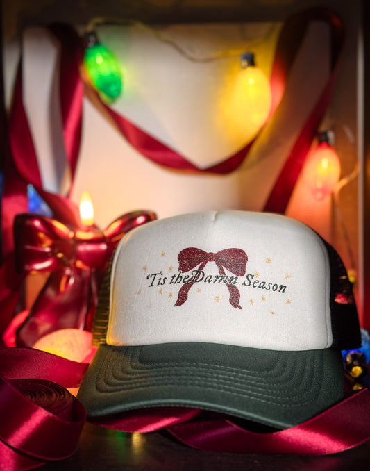 'Tis the Damn Season Trucker Hat (green/white)
